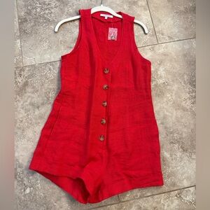 Olivaceous Vibrant Red Button-Up romper linen small
